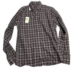 Michael Kors SLIM fit gray & cordovan plaid button down shirt size S